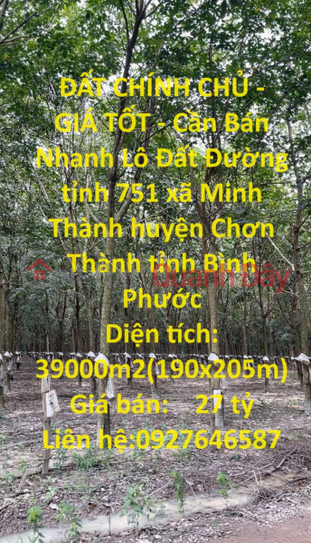 PRIMARY LAND - GOOD PRICE - For Quick Sale Land Lot with Beautiful Front Rubber Plantation Becamex Chon Thanh Industrial Park Sales Listings