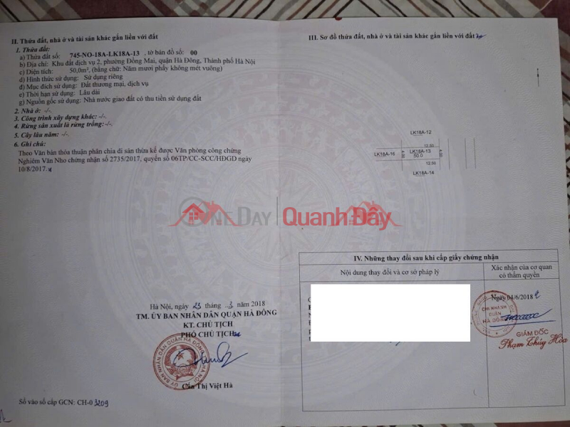 đ 10 Million OWNER SELLS BEAUTIFUL SERVICE LAND LOT OF 50M IN DONG MAI-HA DONG-HA NOI