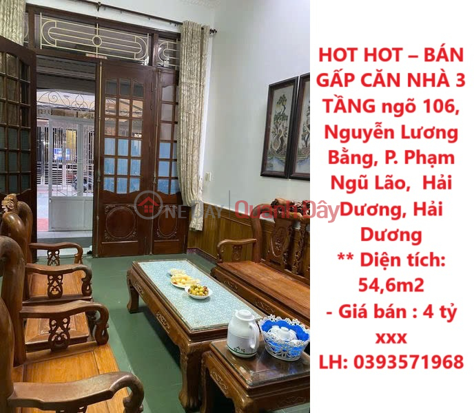 HOT HOT – URGENT SALE OF 3-STOREY HOUSE, Lane 106, Nguyen Luong Bang, Pham Ngu Lao Ward, Hai Duong, Hai Duong Sales Listings