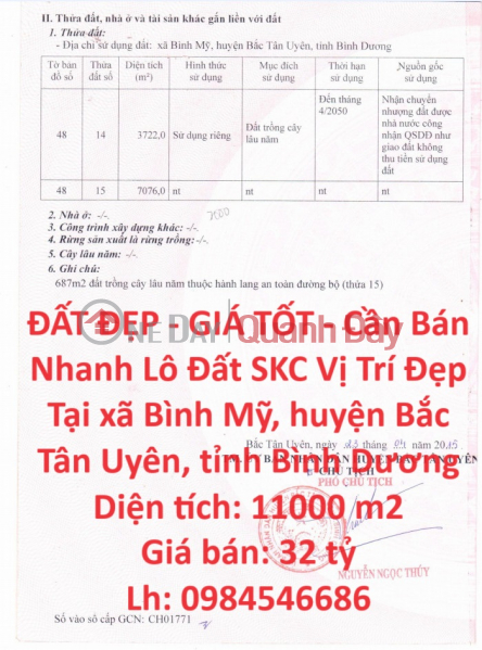 ĐẤT ĐẸP - GIÁ TỐT - Cần Bán Nhanh Lô Đất SKC Vị Trí Đẹp Tại huyện Bắc Tân Uyên, Bình Dương Niêm yết bán