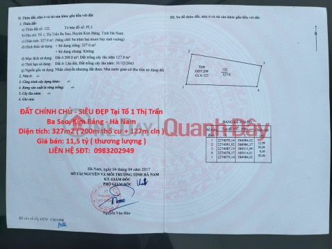 ĐẤT CHÍNH CHỦ - SIÊU ĐẸP Tại Tổ 1 Thị Trấn Ba Sao, Kim Bảng - Hà Nam _0