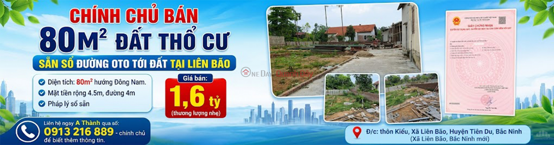OWNER SELLING 80M2 RESIDENTIAL LAND WITH READY TITLE DEED, CAR ACCESS IN LIEN BAO. Sales Listings