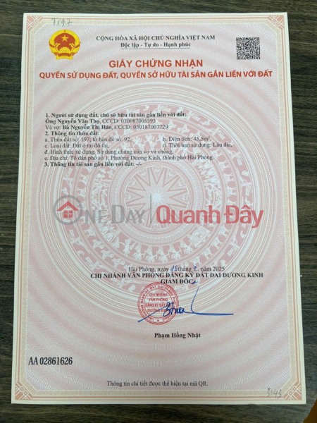 Property Search Vietnam | OneDay | Nhà ở, Niêm yết bán LÔ 45.5M² GIÁ ĐẦU TƯ NGÕ 196 HẢI PHONG – SÁT VIN ĐANG KHỞI CÔNG – ZALO 0567 222 555