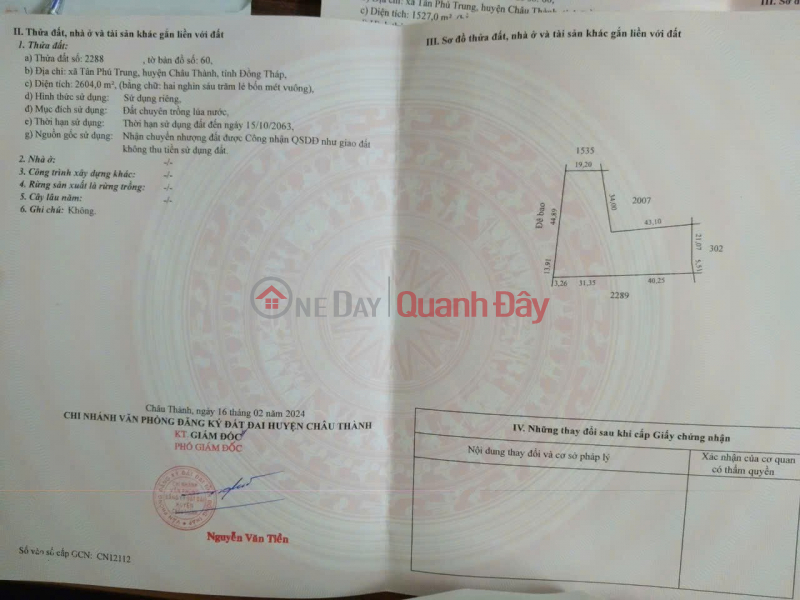 Property Search Vietnam | OneDay | Nhà ở, Niêm yết bán CƠ HỘI ĐẦU TƯ GIÁ TỐT - Chính Chủ Bán 2 Mảnh Đất Nông Nghiệp xã Tân Phú Trung, Châu Thành, Đồng Tháp