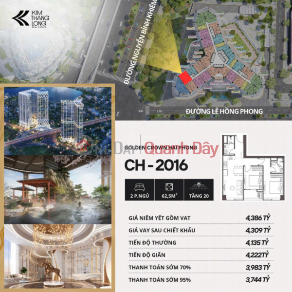 Property Search Vietnam | OneDay | Residential | Sales Listings Great price at Golden Crown Hai Phong - Selling 2-bedroom, 2-bathroom apartment from only 3.7 billion (TTS 95%) - Area 62.5 m2