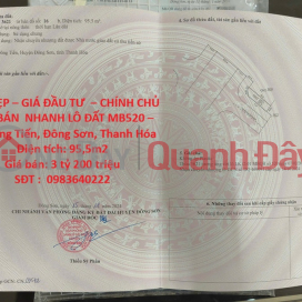 ĐẤT ĐẸP – GIÁ ĐẦU TƯ – CHÍNH CHỦ CẦN BÁN NHANH LÔ ĐẤT MB520 – Xã Đông Tiến, Đông Sơn, Thanh Hóa _0