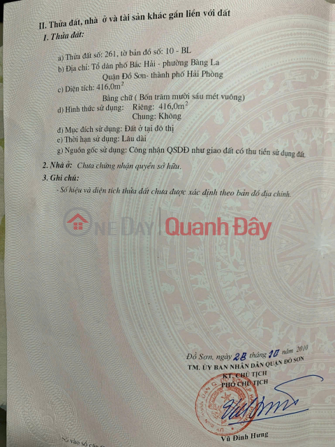 BÁN LÔ ĐẤT 416M² TRUNG TÂM BÀNG LA – ĐỒ SƠN GIÁ CHỈ 1X TRIỆU/M² CỰC HIẾM DIỆN TÍCH LỚN – ZALO 0567 222 555 _0