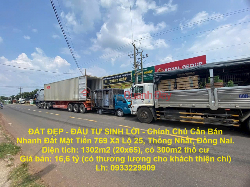 ĐẤT ĐẸP - ĐẦU TƯ SINH LỜI - Chính Chủ Cần Bán Nhanh Đất Mặt Tiền 769 Xã Lộ 25, Thống Nhất, Đồng Nai. Niêm yết bán