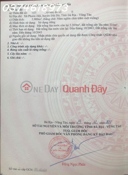 Cần tiền bán gấp lô đất trồng cây ở Xã Phước Hội, 7 tỷ, 5900m2 hàng hot Niêm yết bán