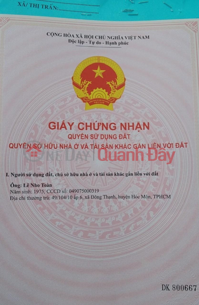 Property Search Vietnam | OneDay | Nhà ở Niêm yết bán CHÍNH CHỦ Cần Bán Gấp Lô Đất Thổ Vườn Tại Huyện Bình Chánh , HCM