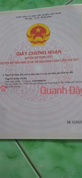 CHÍNH CHỦ Cần Bán Nhanh Căn Nhà Tại Khu Phố Tây B, Đông Hòa, Dĩ An, Bình Dương Việt Nam Bán đ 1,9 tỷ