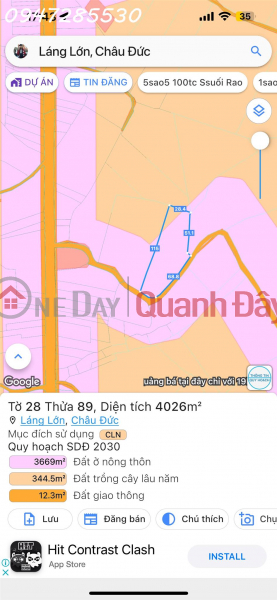 Property Search Vietnam | OneDay | Nhà ở | Niêm yết bán | Chính chủ cần bán lô đất 4026m2, mặt tiền đường nhựa trải dài 93m, Láng Lớn, Châu Đức