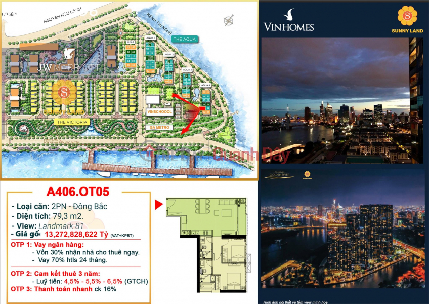 Vinhomes Bason Apartment District 1 Center 2 bedroom apartment 80m2 Only 11.1 billion Sales Listings
