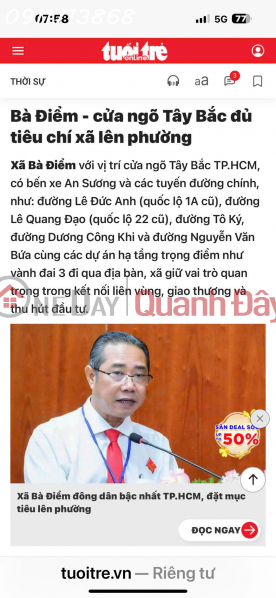 đ 3,65 tỷ Bán lô đất siêu đẹp đường Thương Mại 1, xã Bà Điểm, TP. HCM, Dt 73m2, giá 3,65 tỷ