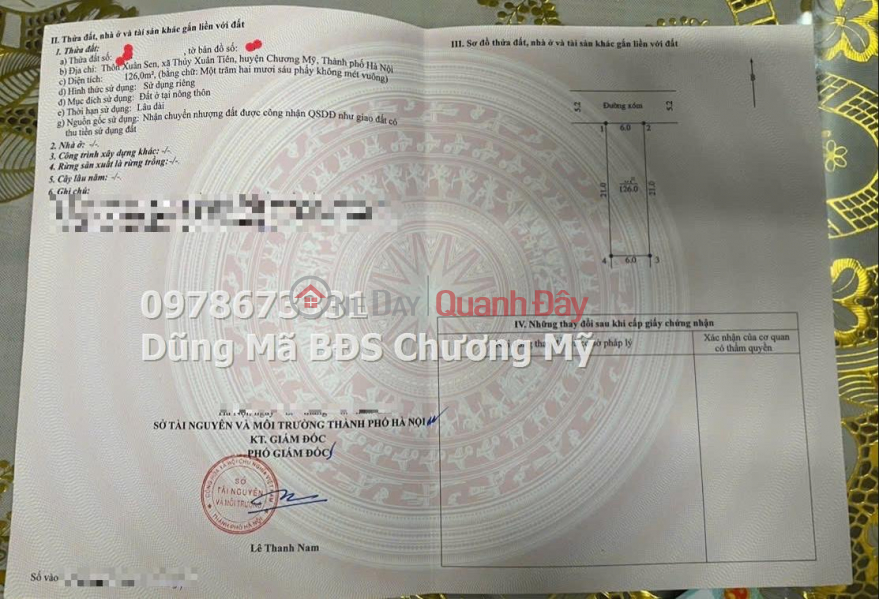 Property Search Vietnam | OneDay | Nhà ở Niêm yết bán, GIÁ CHỈ 1TY650 SỞ HỮU LÔ ĐẤT 126M TẠI THỦY XUÂN TIÊN-CHƯƠNG MỸ