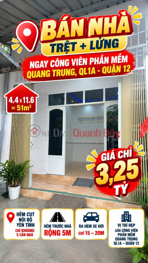 Bán nhà trệt lửng sát CVPM Quang Trung Q12 ,51m2 ,hẻm 5m chỉ 3.25tỷ _0