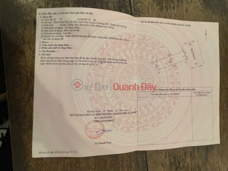 đ 3,8 tỷ | CHÍNH CHỦ CẦN BÁN LÔ ĐẤT 60M NINH SƠN-TT CHÚC SƠN-PHƯỜNG CHƯƠNG MỸ-HÀ NỘI