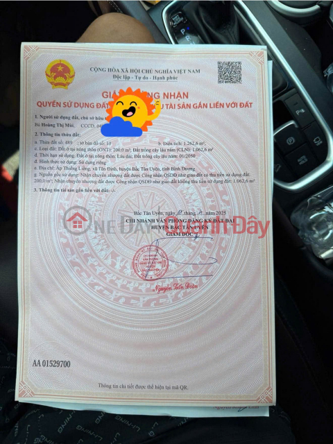 CHÍNH CHỦ CẦN BÁN Lô Đất 2 Mặt Tiền Tại Ấp Thiềng Liềng, Xã Tân Định, Bắc Tân Uyên, Bình Dương. _0