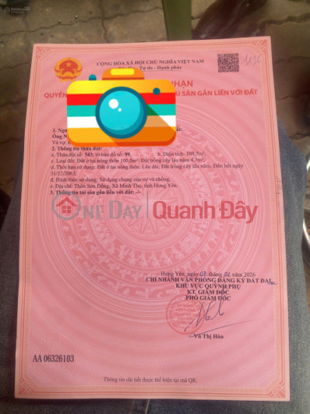 đ 730 triệu | BÁN ĐẤT SƠN ĐỒNG QUỲNH GIAO (NAY LÀ XÃ MINH THỌ, HƯNG YÊN)