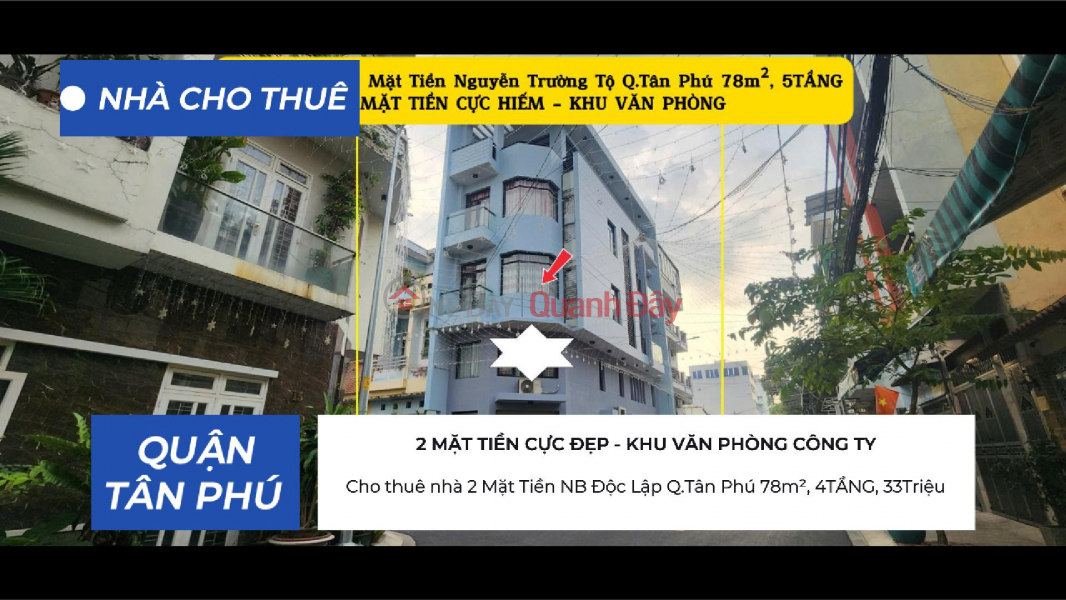 Cho thuê nhà 2 Mặt Tiền NB Độc Lập Q.Tân Phú 78m², 5TẦNG, 35Triệu Niêm yết cho thuê