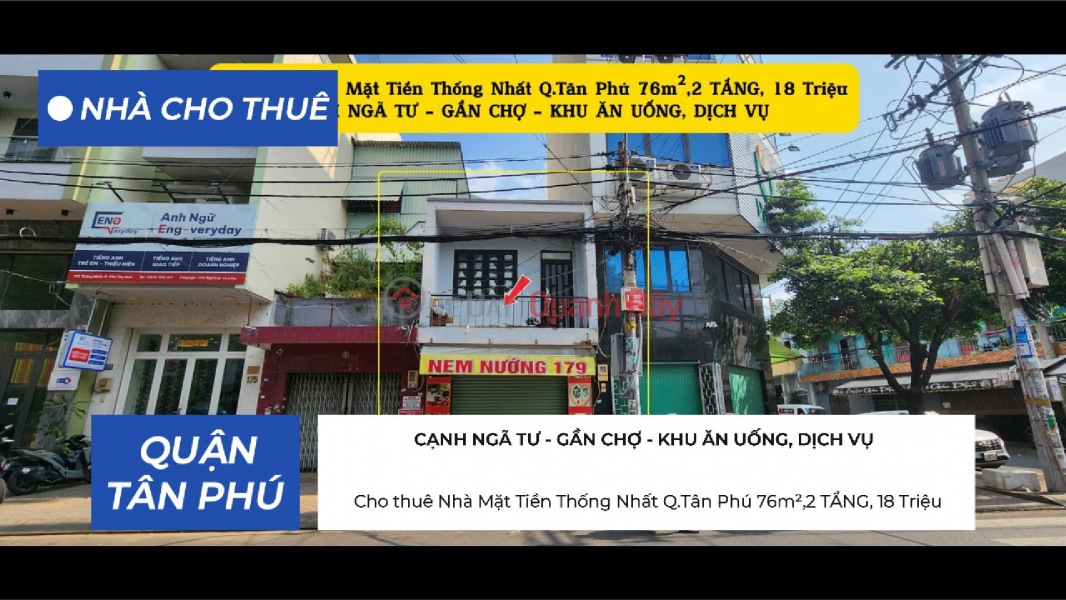 Cho thuê Nhà Mặt Tiền Thống Nhất Q.Tân Phú 76m²,2TẦNG, 18Triệu - CẠNH CHỢ, NGÃ TƯ Niêm yết cho thuê