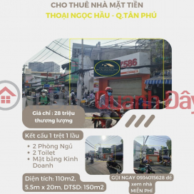 Cho thuê nhà Mặt Tiền Thoại Ngọc Hầu 110m2, 1 Lầu, 28 triệu, Gần NGÃ 4 _0