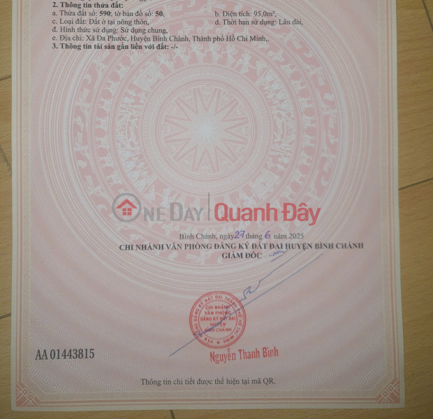Property Search Vietnam | OneDay | Residential, Sales Listings, PRIME LAND – INVESTMENT PRICE - OWNER NEEDS TO SELL A PLOT OF LAND IN DA PHUOC COMMUNE, BINH CHANH DISTRICT, HO CHI MINH CITY