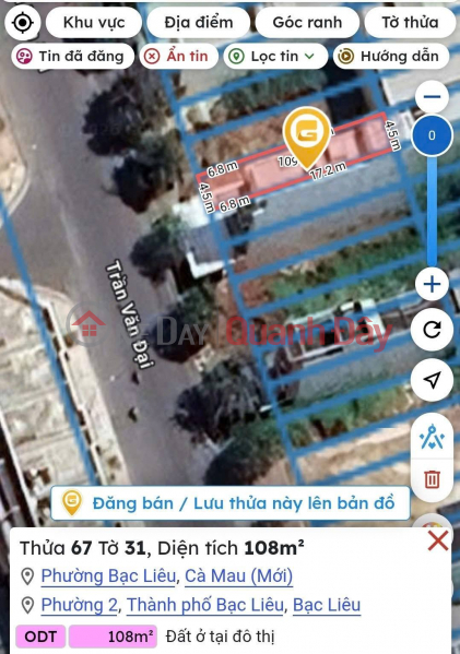 Bán nền tiếp giáp mặt tiền đường Trần Văn Đại, Phường 2, TP. Bạc Liêu, tỉnh Bạc Liêu, Việt Nam, Bán đ 3,15 tỷ