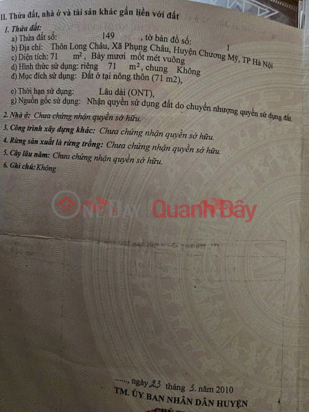 đ 10 Million, SUPER RARE PRODUCT 71M INVESTMENT PRICE IN LONG CHAU-PHUNG CHAU-HANOI