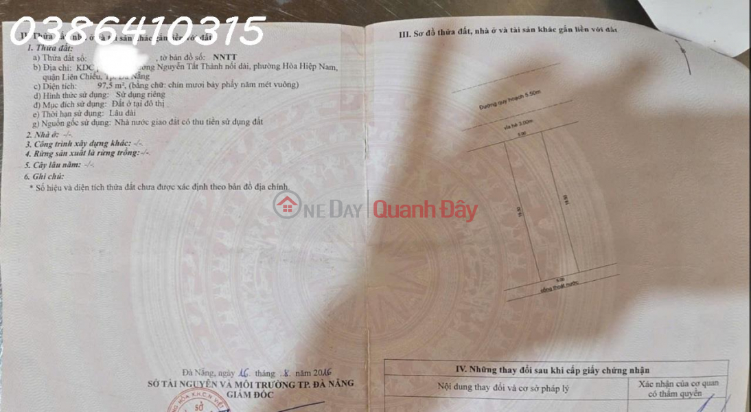 Chính chủ cần bán lô đất đẹp nhất đg Bắc Thượng 5, nam Nguyễn Tất Thành Niêm yết bán
