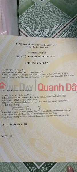 Owner selling a 275.2m2 house in Trung Lap Ha commune, Cu Chi district - Large area, price negotiable, attractive investment opportunity. Vietnam Sales, đ 2.85 Billion