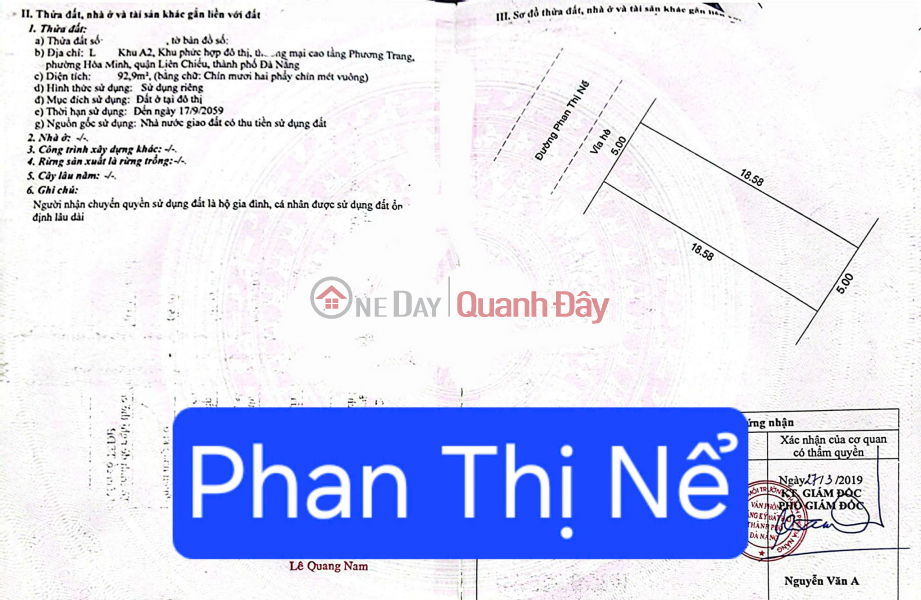 BÁN ĐẤT MẶT TIỀN PHAN THỊ NỂ - THÔNG BIỂN - GIÁ ĐẦU TƯ, Việt Nam, Bán, đ 6,25 tỷ