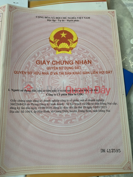 OWNER SELLING LAND PLOT WITH FRONTAGE IN Giang Dien Commune, Trang Bom District, Dong Nai Province Sales Listings