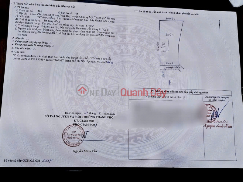 đ 10 Million OWNER SELLS SUPER BEAUTIFUL VACATION HOUSE 247M2 AT HOANG VAN THU-CHUONG MY-HANOI