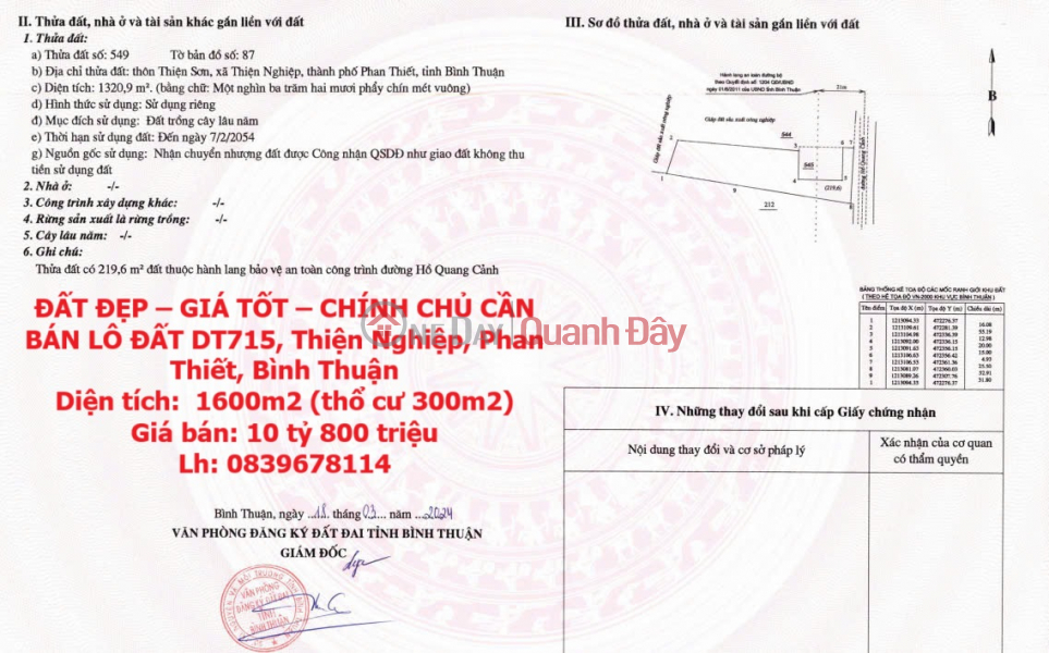 ĐẤT ĐẸP – GIÁ TỐT – CHÍNH CHỦ CẦN BÁN LÔ ĐẤT DT715, Thiện Nghiệp, Phan Thiết, Bình Thuận Niêm yết bán