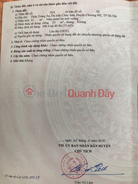 Hoa hậu mặt đường Quốc Lộ 6 tràng an chúc sơn giá siêu rẻ
- Diện tích: 53m2 full thổ cư mặt tiền hậu 4.075m2, Việt Nam, Bán, đ 2,9 tỷ