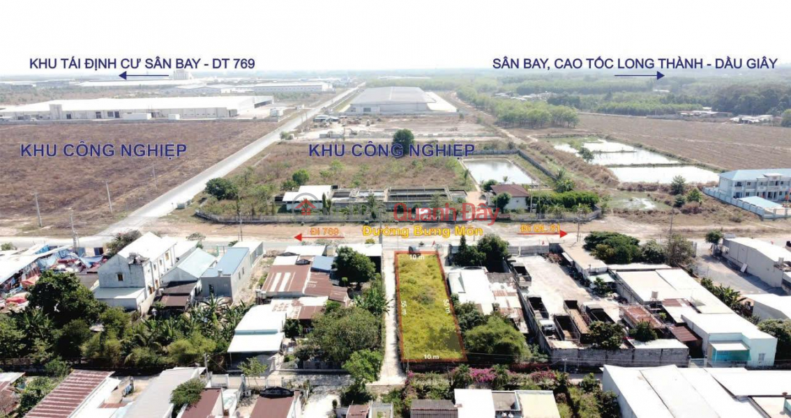 Bán lô đất siêu đẹp mặt tiền đường Bưng Môn, Long An, Long Thành, DT 555.3m2, giá đầu tư Niêm yết bán