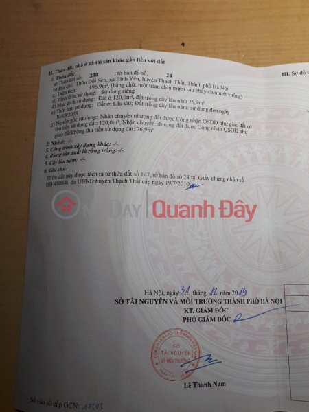 Owner selling quickly a prime plot of land on the main road of Doi Sen Hamlet, Binh Yen Commune, Thach That District, Hanoi. | Vietnam | Sales | đ 6.89 Billion