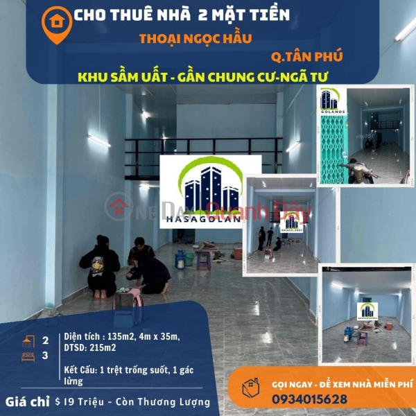 HIẾM- Cho thuê nhà mặt tiền Thoại Ngọc Hầu 135m2, 19Triệu - gần CHUNG CƯ Niêm yết cho thuê