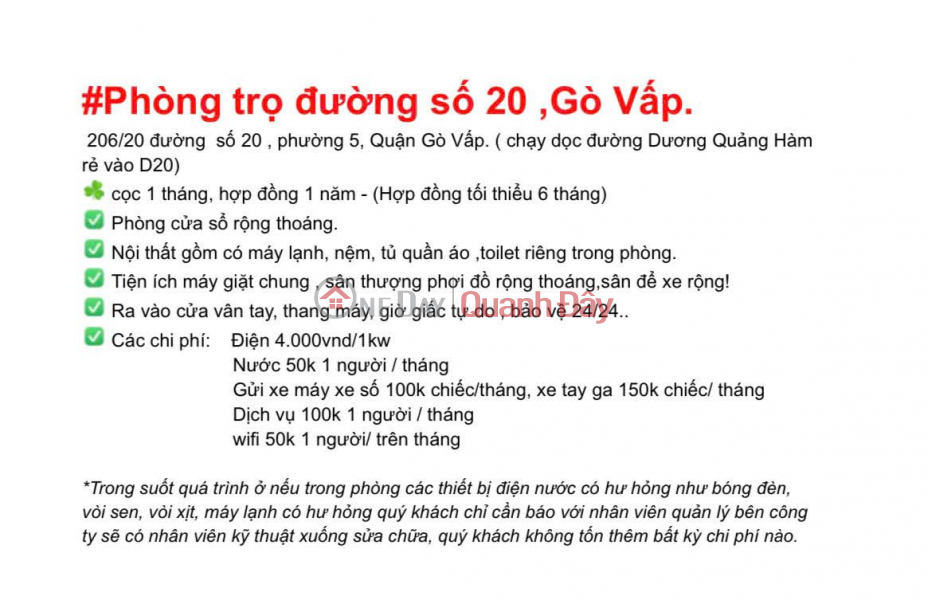 Phòng trọ giá tốt dọn vào ở ngay tại p5, gò vấp Niêm yết cho thuê