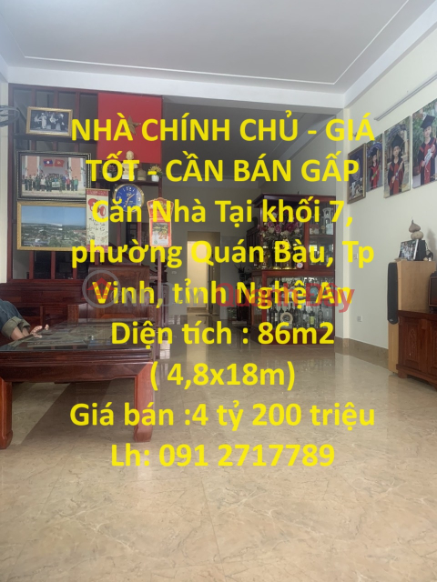NHÀ CHÍNH CHỦ - GIÁ TỐT - CẦN BÁN GẤP Căn Nhà Tại Tp Vinh, tỉnh Nghệ An _0