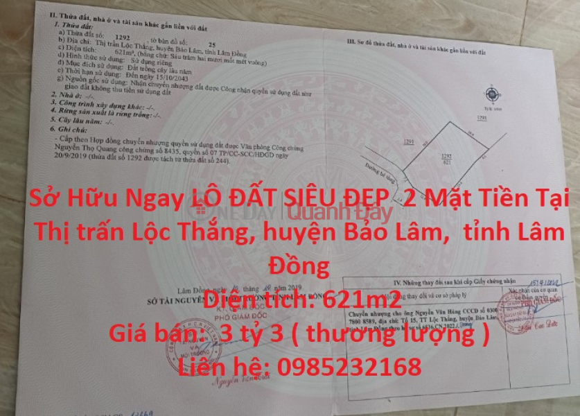 Sở Hữu Ngay LÔ ĐẤT SIÊU ĐẸP 2 Mặt Tiền Tại Thị trấn Lộc Thắng, huyện Bảo Lâm, tỉnh Lâm Đồng Niêm yết bán