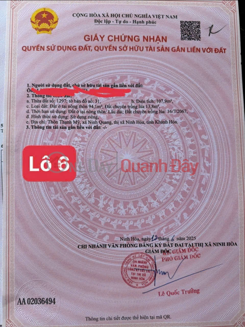 SUPER BEAUTIFUL LAND - Need to Sell Quickly 2 Land Lots in Thanh My, Tan Dinh (Old Ninh Quang),Ninh Hoa, Khanh Hoa _0