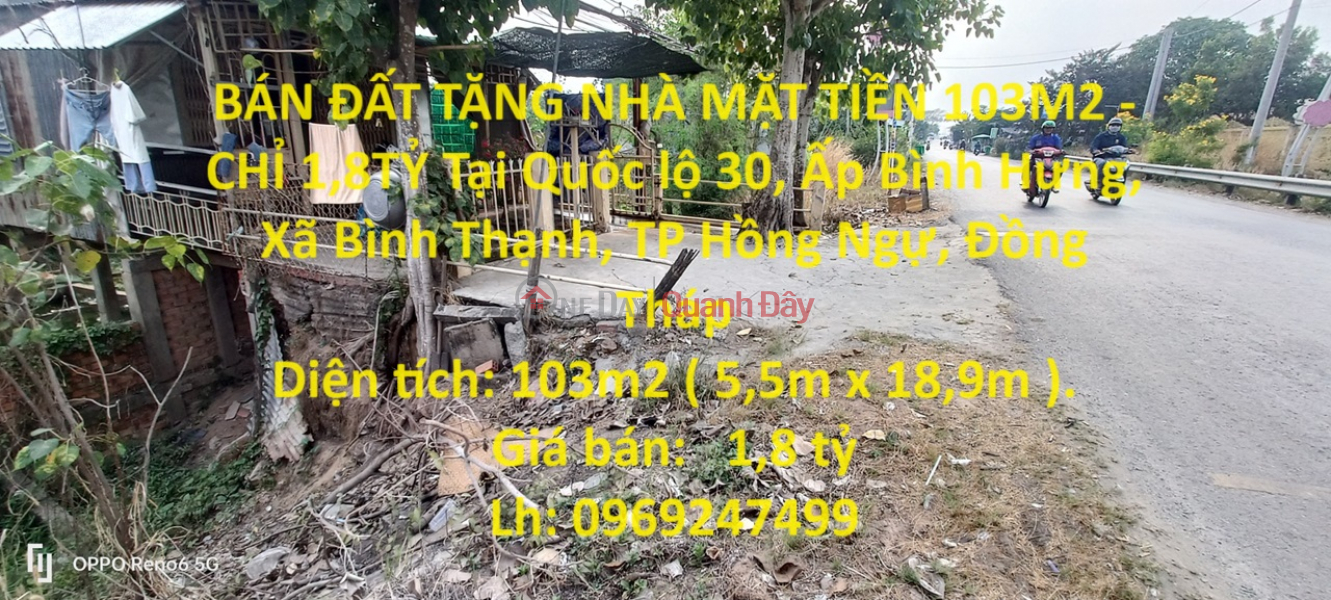 LAND FOR SALE WITH A FREE HOUSE FRONT OF 103M2 - ONLY 1.8 BILLION IN THE CENTER OF Hong Ngu City, Dong Thap Sales Listings