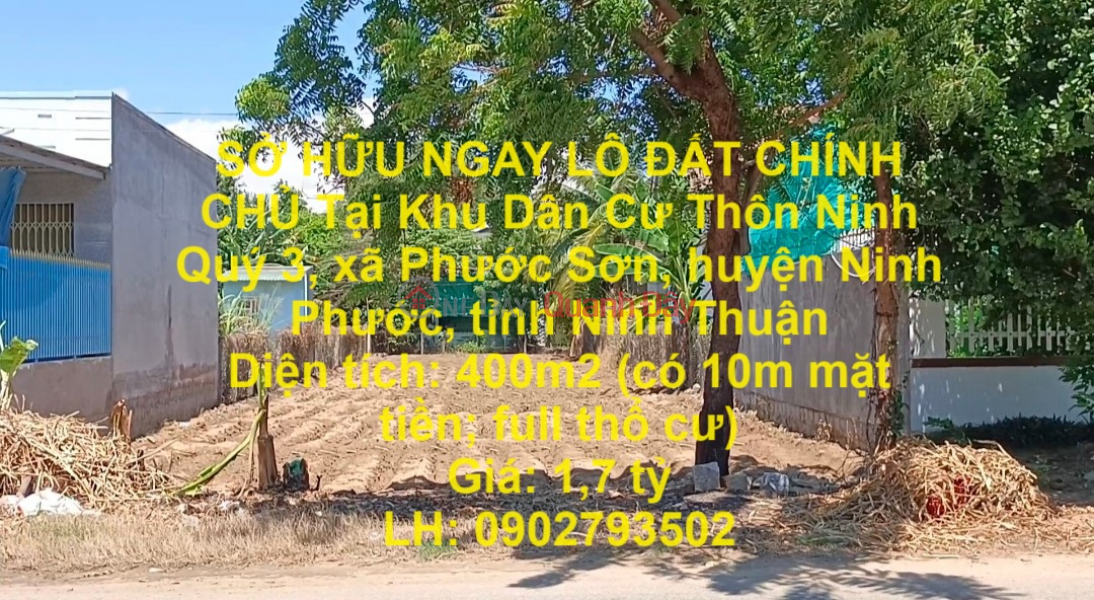 OWN A PRIMARY LOT OF LAND NOW IN Ninh Quarter Residential Area, Phuoc Son, Ninh Phuoc Sales Listings