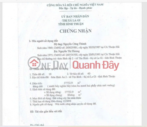 **INVESTMENT OPPORTUNITY: OWNER SELLS LAND WITH RED BOOK IN LA GI TOWN - BINH THUAN PROVINCE _0
