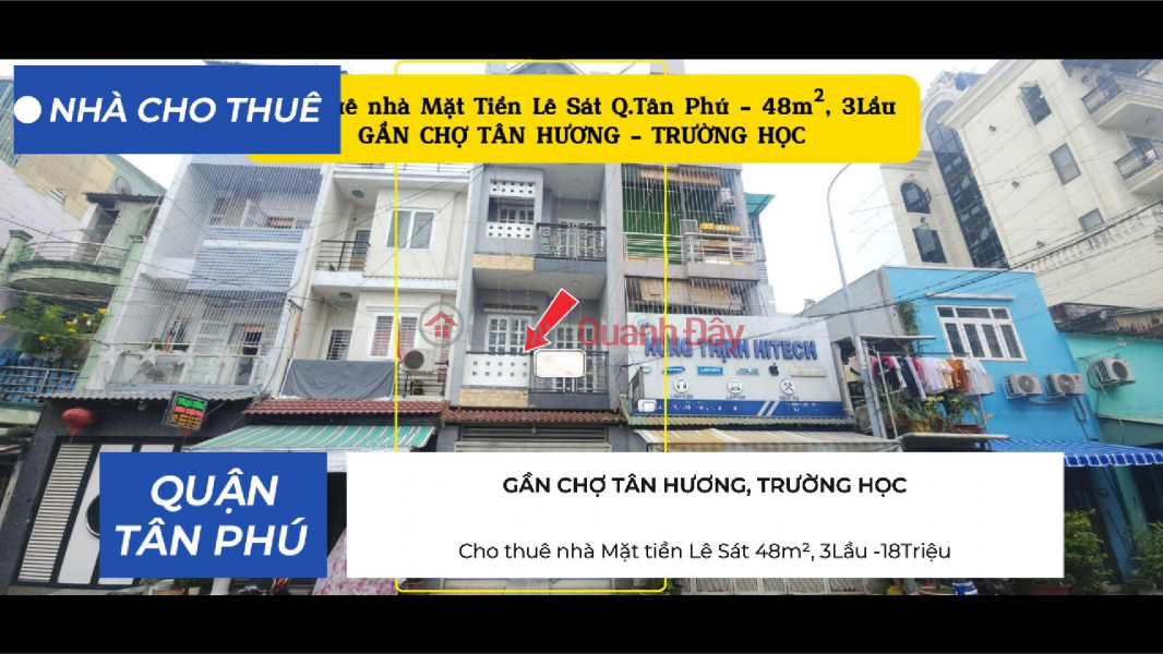 Cho thuê nhà Mặt tiền Lê Sát 48m², 3Lầu -18Triệu - GẦN CHỢ, TRƯỜNG HỌC Niêm yết cho thuê