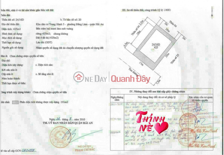Property Search Vietnam | OneDay | Nhà ở Niêm yết bán | Bán lô đất tuyến 2 Lê Hồng Phong diện tích 425 M