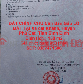 ĐẤT CHÍNH CHỦ Cần Bán Gấp LÔ ĐẤT TẠI Xã cát Khánh, Huyện Phù Cát, Tỉnh Bình Định _0