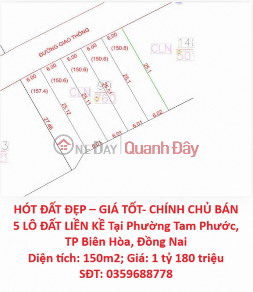 HÓT ĐẤT ĐẸP – GIÁ TỐT- CHÍNH CHỦ BÁN 5 LÔ ĐẤT LIỀN KỀ Tại Phường Tam Phước, TP Biên Hòa, Đồng Nai Niêm yết bán